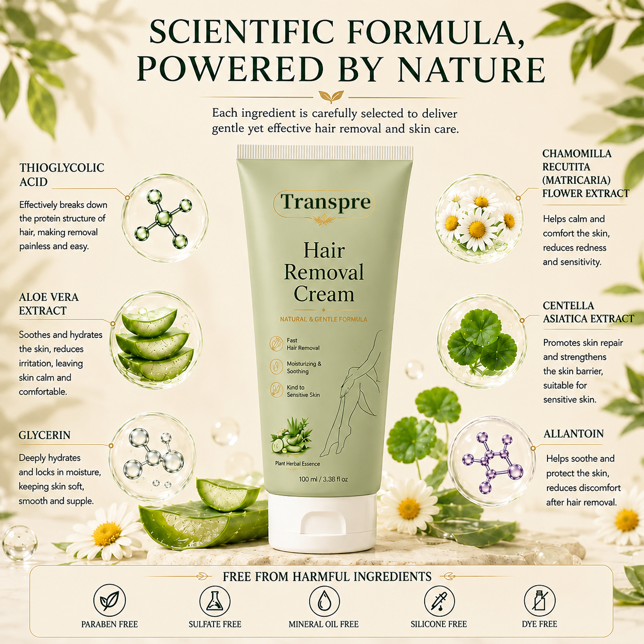 Transpre™ Natural Gentle Hair Removal Cream | For Women & Men, Sensitive Skin